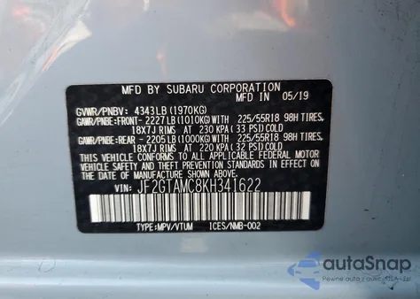 2019 Subaru Crosstrek Limited from USA, damaged, VIN JF2GTAMC8KH341622